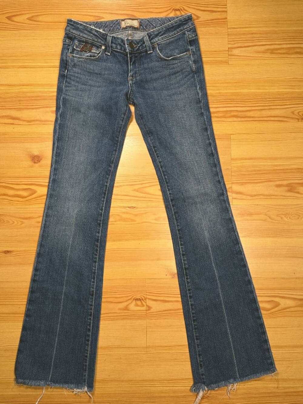 Paige Womens Size 26 Bootcut Denim Jeans Blue Medium Wash Frayed Hem Low Rise